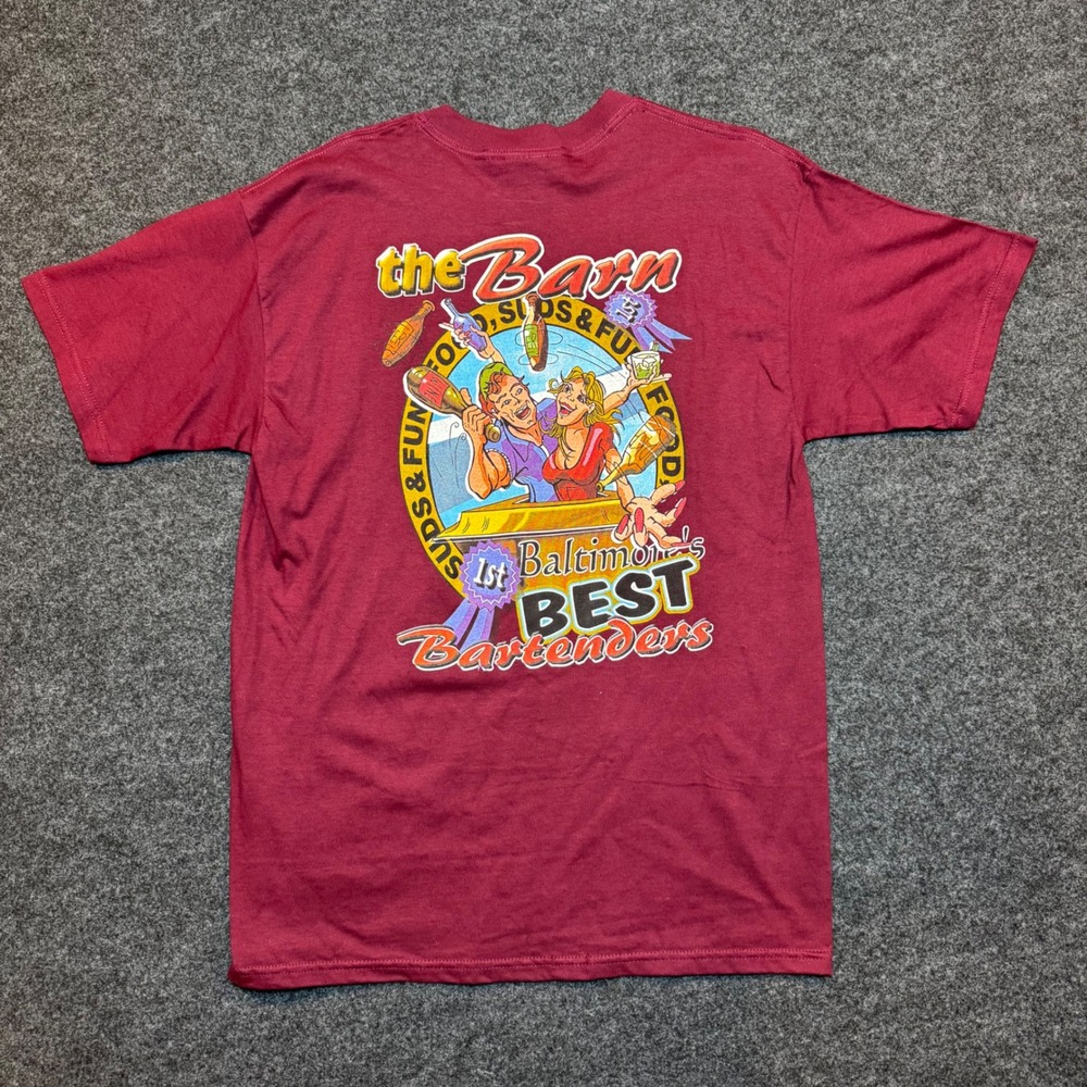 Gildan The Barn Baltimore Best Bartenders Graphic T-Shirt Maroon Mens Large